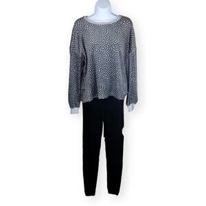 Splendid Leopard Velour Top + Fleece Pants M